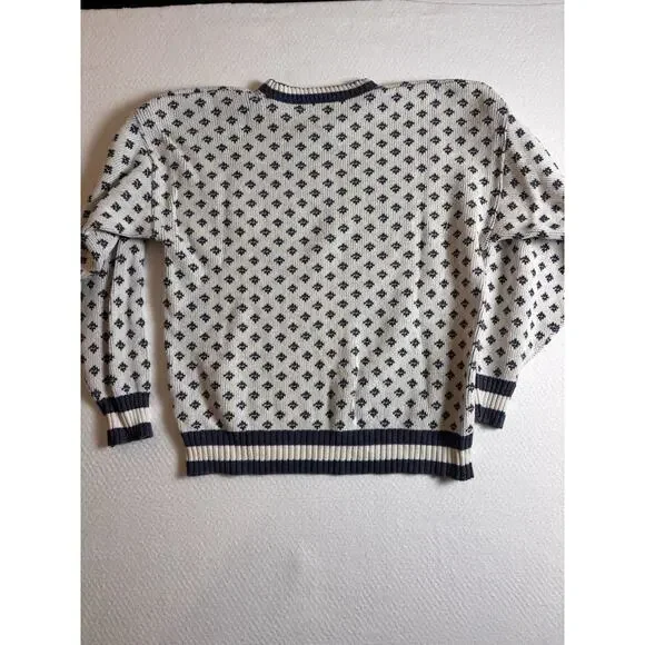 Vintage Jansen Cream and Blue Cotton Crew Neck Sweater M - Picture 6 of 6